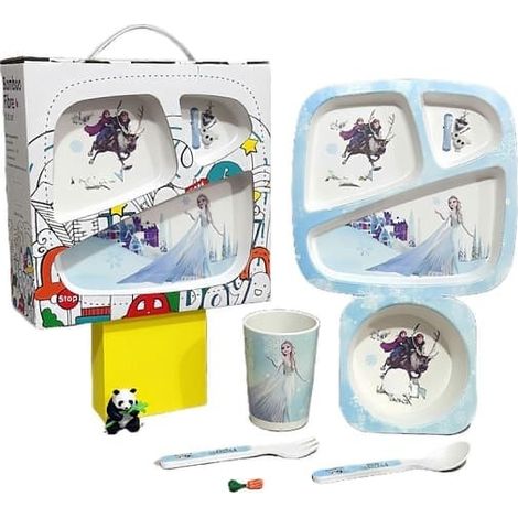 Service de table créatif pour enfants en fibre de bambou, ensemble de cinq pièces pour les tout-petits, coffret cadeau sur le thème de la glace et de la neige, coffret cadeau Ice.and.Snow.Gift.Box