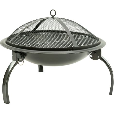 MaxxGarden Brasero exterior – Con parrilla de barbacoa – Bol de fuego con tapa – Chimenea exterior decorativo para el jardín – Brasero barbacoa Ø56cm – Fire pit redondo con grill