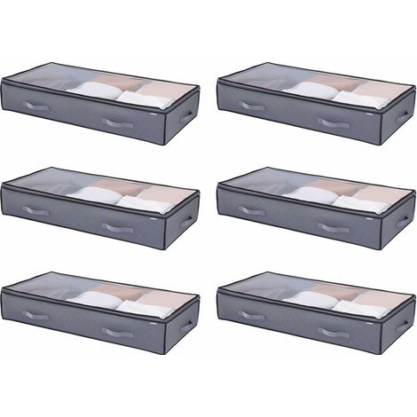 Sacs de Rangement sous Lit 6 Pièces de 90 L, Organisateur de Chaussures sous le Lit avec Couvercles Transparents, Boîte de Rangement pour Vêtements, Couvertures, Chambre à Coucher, Maison, Gris (1/5)