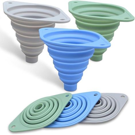 Ecleanfy - Ensemble d'entonnoirs de cuisine (3 pièces), entonnoirs pliables en silicone pour remplir les petites bouteilles. (1/5)