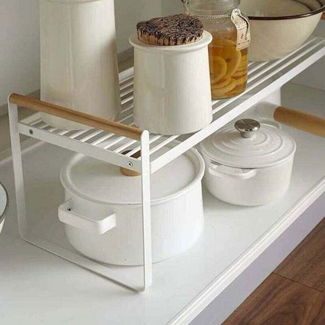 Étagère de cuisine empilable - - Métal robuste - 35x21x20 cm - Capacité 30 lb - Poignées bois naturel (1/4)