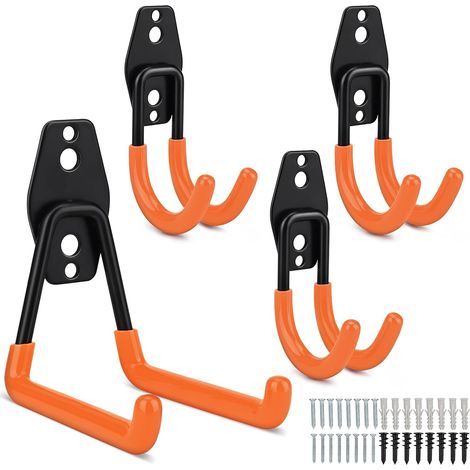 Crochets Doubles de Garage, Lot de 4, Accroche Outils Électriques, Échelles et Articles Volumineux, Orange (1/5)