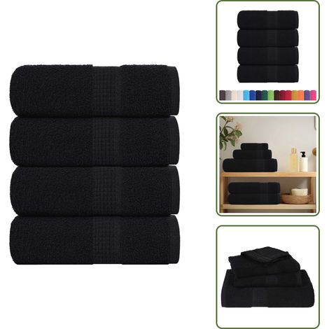 The Living Store Gästetücher FROGN 4 Stk. Schwarz 30x50 cm 360 g/m² - Baumwollhandtücher (1/5)