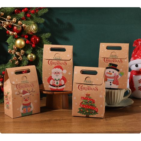 Sacs cadeaux de Noël 13,5 x 8 x 20 cm avec cordon de serrage, lot de 4, sacs pour emballer les friandises de Noël, sacs cadeaux pour les fêtes de Noël, sacs à bonbons avec nœuds (1/5)