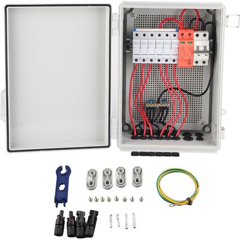 Boîtier de combinaison PV 6 chaînes, fusible 15A, disjoncteur 63A, parafoudre, connecteur pour panneaux solaires DC500V. (1/5)