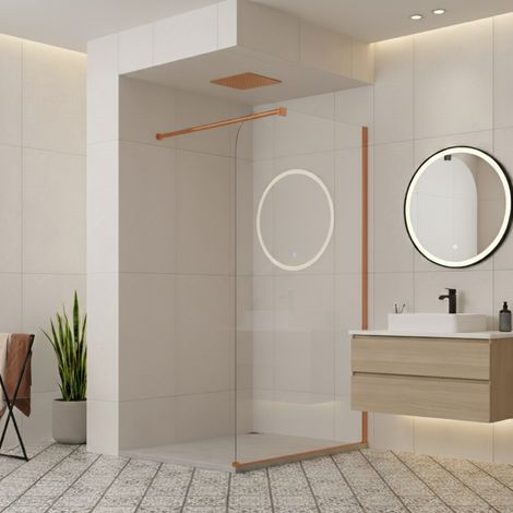 Paroi de douche italienne Clear - 120 x 195 cm - Cuivre brossé - Droite - LUCIA (1/5)