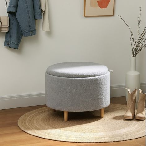 Runder Sitzhocker mit umkehrbarem Deckel, verstecktem Stauraum, 56 x 56 x 42 cm, grau HAVRYA (1/3)