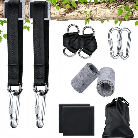 Fixation Balancoire 40cm, 2 Pièces, Charge Max 200kg Sangle Balancoire Arbre, D-Ring, Mousquetons et Rembourrage de Protection pour Arbres, Sac, pour Balancoire et Hamac (1/5)