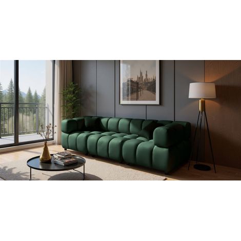 Sofa Designersofa FLOW 3-Sitzer in Stoff Bluvel Flaschengrün