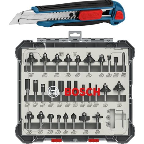 Bosch Fräser Set Mixed 30 teilig 8 mm Schaft für Oberfräsen + Gratis Cuttermesser (1/5)
