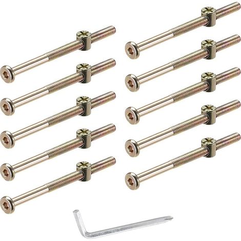 lot de 10 boulons m6, 10 écrous, clé allen, acier carbone, plaqué zinc, pour meubles, lits, chaises