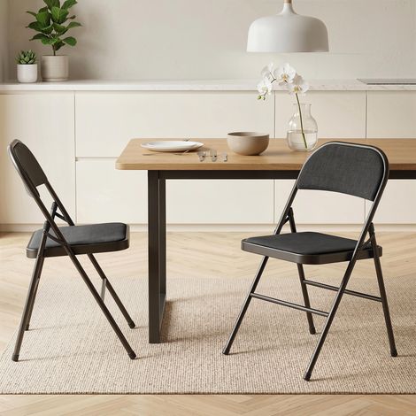 Lot de 2 chaises pliantes, chaises de salle à manger portables, structure en acier, dimensions 45 cm (L) x 46 cm (P) x 78 cm (H), noires (1/5)