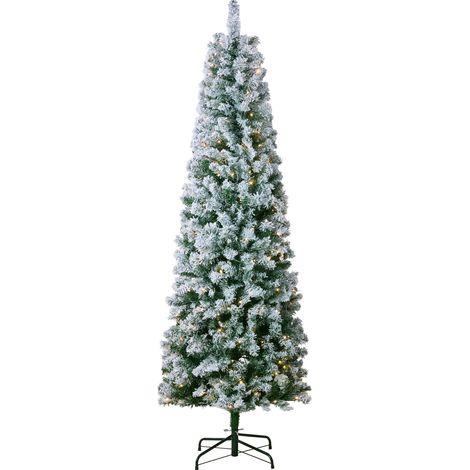 VEVOR Albero di Natale, Albero Artificiale Floccato Preilluminato 1,98 m, Albero Natale per Feste con 250 Luci LED Bianche, 814 Punte Rami, Base in Metallo per Decorazioni per Feste in Casa e Ufficio
