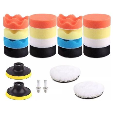 RHG Éponge de polissage pour voiture, Kit d'éponge de polissage avec adaptateur de foret M10, jeu de 11 tampons de polissage tampons d'épilation en laine pour polisseuse (1/5)