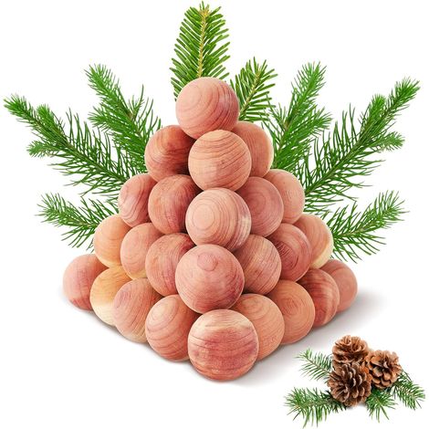 Lot de 40 Boules en Bois de Cèdre Antimites, Cèdre Rouge d'Amérique Bois de Cèdre de Boule de Cèdre pour Armoire Tiroir, Répulsifs à Mites de Vêtements (1/5)