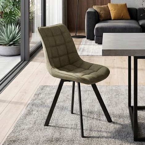 Chaise en tissu vert olive avec pieds en métal noir Edy (1/5)