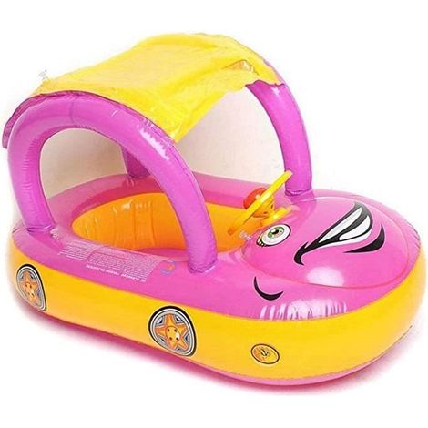 (Bleu)Piscine pour bébé avec une verrière supérieure, bateau flottant upf 50+, forme de voiture Baby nageur gonflable avec des sièges (1/4)
