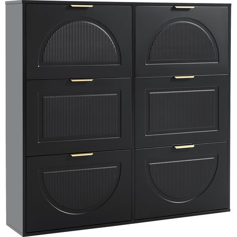ELVMI Scarpiera con 6 ribalte e ripiani regolabili con dispositivo antiribaltamento in MDF 118×25×115 cm Nero (1/5)