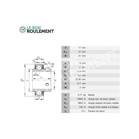 Roulement de palier UC203-FAG