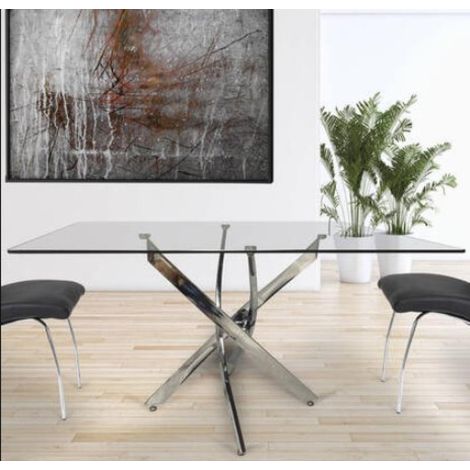 Mesa rectangular Nesy de cristal y patas cromadas 140 cm(ancho) 75 cm(altura) 90 cm(fondo) (1/2)
