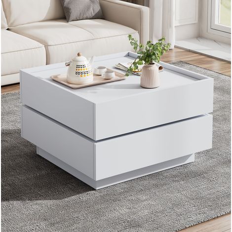 Drehbarer Couchtisch mit Schubladen 60x60x38 cm OKMYHOME (1/5)