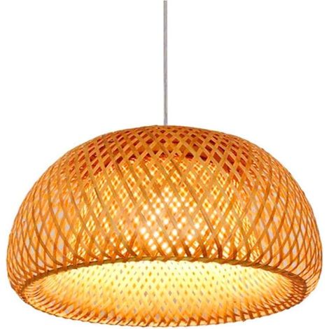 ZOLGINAH E27 Luces colgantes tejidas de bambú natural vintage Altura de la luz Lámpara colgante de ratán tejido ajustable Artes creativas Restaurante Lámparas Café Bambú 30 cm (1/5)