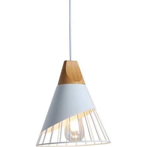 Barcelona Led – Suspension scandinave en métal et bois blanc – Dimensions 270x230mm – Puissance 40W – Douille E27 – Câble réglable 940mm (1/5)