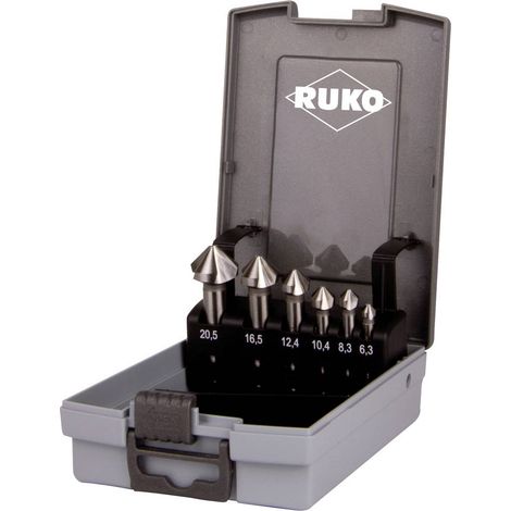 RUKO Svasatore  conico  e  sbavatore  set  6  pz.  DIN  335  Forma  C  90°  HSSE-Co  5  Ø  6,3  -  20,5  mm  in  cassetta  di  plastica  -  102152ERO (1/5)