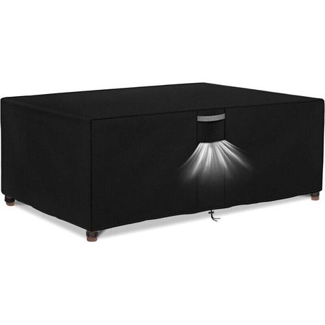 Housse Salon de Jardin Imperméable, Tissu Oxford 420D, Coupe-Vent, Anti-UV Housse de Protection Table de Jardin (180x120x74cm) Noir