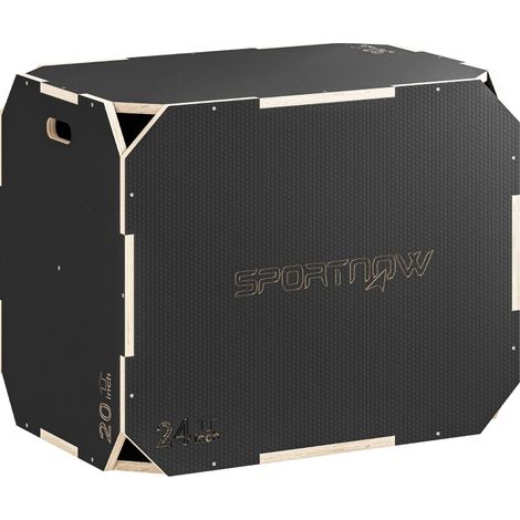 Caja pliométrica 3 en 1 de madera negra con asas y 3 alturas (1/4)