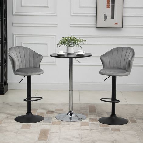 Juego de 2 taburetes de bar giratorios con respaldo en forma de concha, altura ajustable, espuma, gris (1/5)