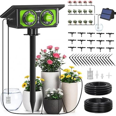 Solar Drip Watering Kit, Hose for Even Water Distribution, Automatic Irrigation Kit for Balconies with Timer Modes + 15 m Hose, Anti-Siphon (1/5)