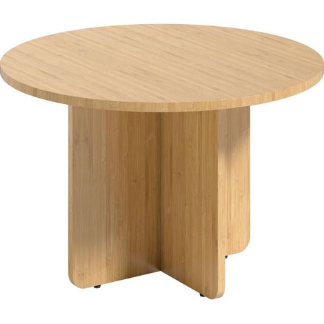 Table basse ronde, table de salon en bambou avec piètement croisé, naturelle