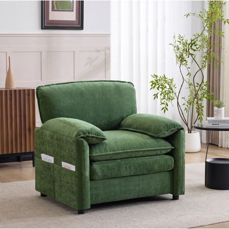 Fauteuil design rétro 96x90x92 cm vert foncé avec double poche de rangement, tissu chenille MEUBLIV (1/5)