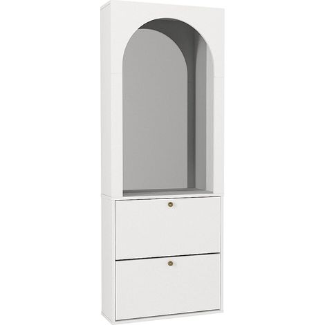 Scarpiera 2 vani ribaltabili e 1 specchio Bianco e dorato - CYMORA (1/4)