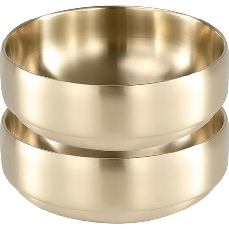 Stainless Steel Salad Bowl Double Wall Anti-scald Dishwasher Safe Large Serving Bowl Large Capacity Golden Soup Bowl (1/4)