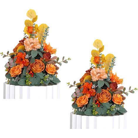 Strauß aus 2 künstlichen Blumen aus Seidenstoff mit Kunststoff-Steckschaumbasis, karamellfarben, ideal für Hochzeitsdekorationen. (1/2)