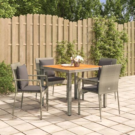 Ensemble Table et Chaise de Jardin 5 pcs - Ensemble Table à manger + 4 chaises avec coussins Gris BV234701 - BonneVie (1/5)