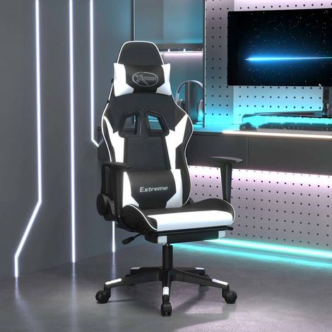 vidaXL Silla gaming con reposapiés cuero sintético negro blanco (1/5)