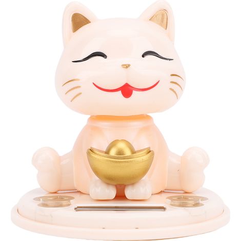 Chat porte-bonheur solaire à détecteur de lumière, chat hochant automatiquement la tête, ornement porte-bonheur pour salon, entrée ou meuble à chaussures, type B, beige (1/5)