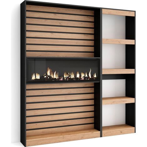 Skraut Home – Étagère bibliothèque moderne en chêne noir – 4 étagères – Dimensions 186x170x25cm – Pour salon, salle à manger ou bureau (1/5)