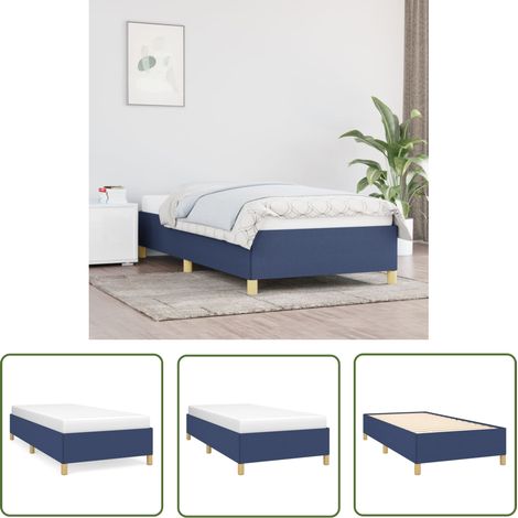 The Living Store Cadre de lit sans matelas bleu 90x200 cm tissu - Cadre De Lit - Lit Simple - Lit Bleu - Literie - Meuble Chambre (1/5)