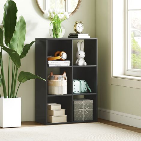 Libreria a Cubi con 6 Ripiani Portaoggetti, in Legno, 61.5x29.5x91.5 cm, Nero
