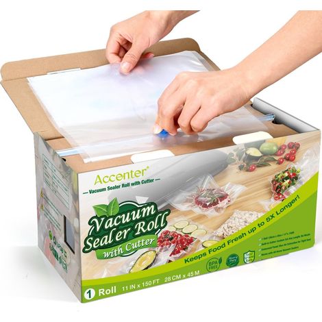 Rouleaux de sacs sous vide avec intégrée un coupe-linge 28x4500cm/1 Rouleau de sacs sous vide 210 Micron pour appareil de sous vide, Sans BPA, Cuisson possible, Adapté au Sous Vide (1/5)