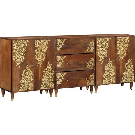 Badezimmerschrank-Set mit Schubladen 3 pcs Honigbraun und Gold (1/5)