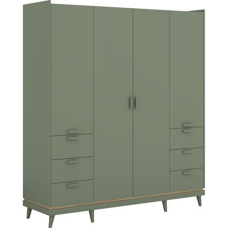 Armario Fertalu 101, Verde + Roble, 215x190x57cm, Puertas de armario: Con bisagras, Número de estantes: 0