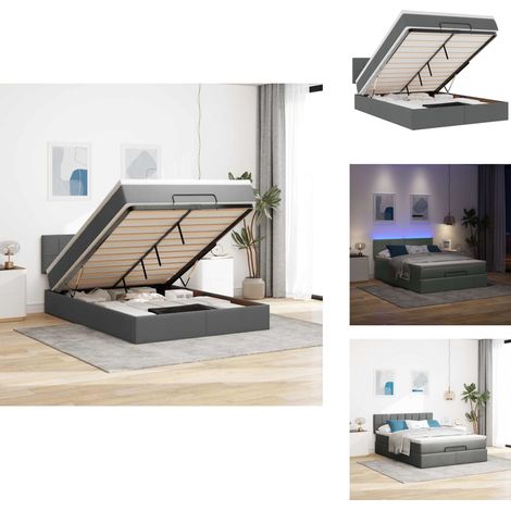 Lit ottoman avec matelas et LED gris foncé 140x190 cm tissu - Lit Ottoman - Lits Ottoman - Lit - Lit Avec Rangement (1/5)