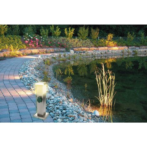 Lampadaire avec douilles, lampe d'extérieur, douilles, distributeur d'énergie avec éclairage, acier inoxydable opale, 1x LED 1,1W 90Lm blanc chaud, LxPxH 15,5x15x40 cm (1/4)