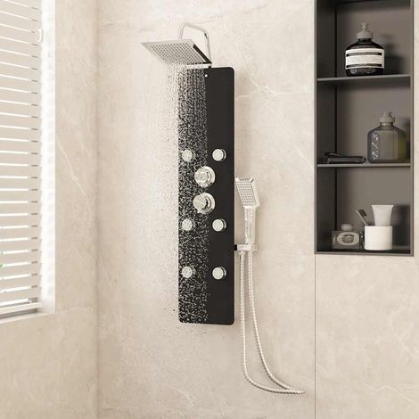 Panneau de douche en verre noir 25 x 47,5 x 130 cm