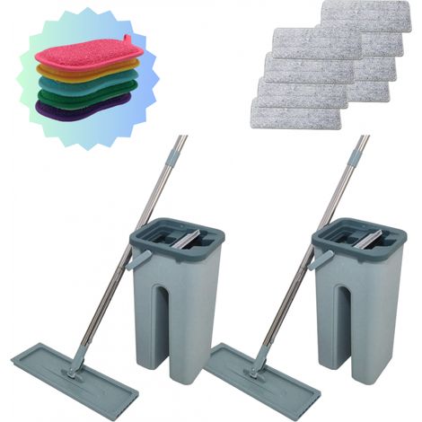 venteo - Lot de 2 Balai Autoclean Mop 360° avec Seau Double Compartiment Serpillière Microfibre Ultra Absorbante Système de Nettoyage Mains Libres (1/5)